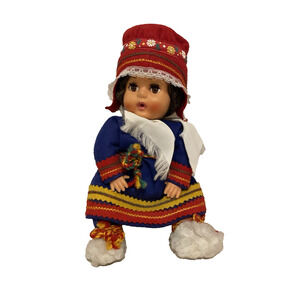 Vtg Finnish Sami Lapland Sitting Doll Polor Nukke Rovaniemi Folk Costume Jointed